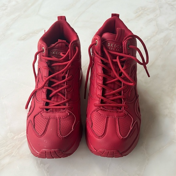 Sketchers red platform high top sneakers- worn once - Picture 1 of 3